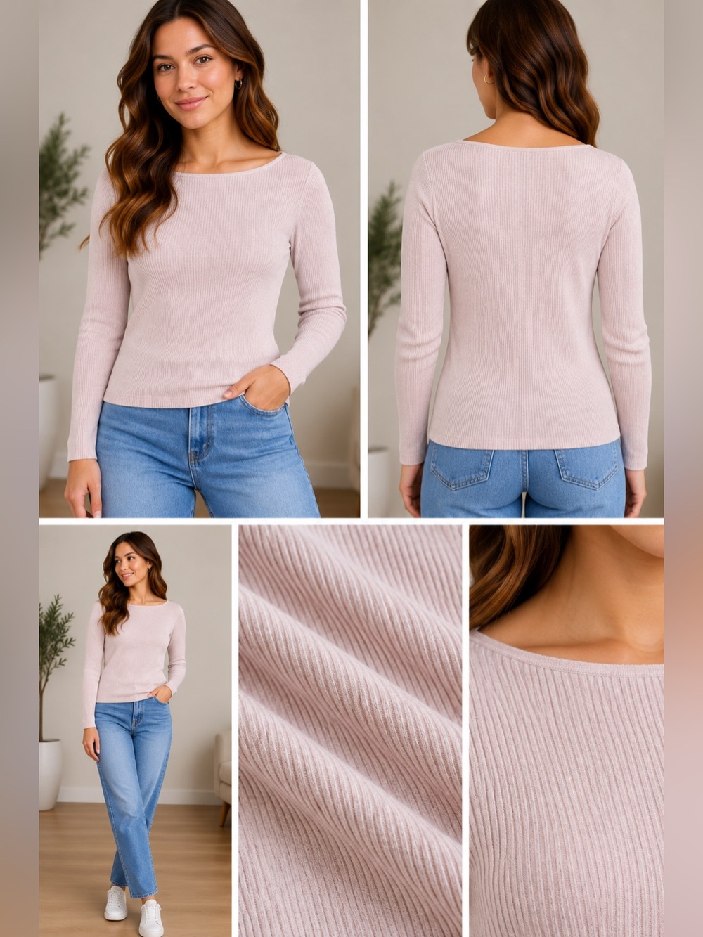 💗 Wilfred Light Pink Ribbed Long Sleeve Sweater – Size M